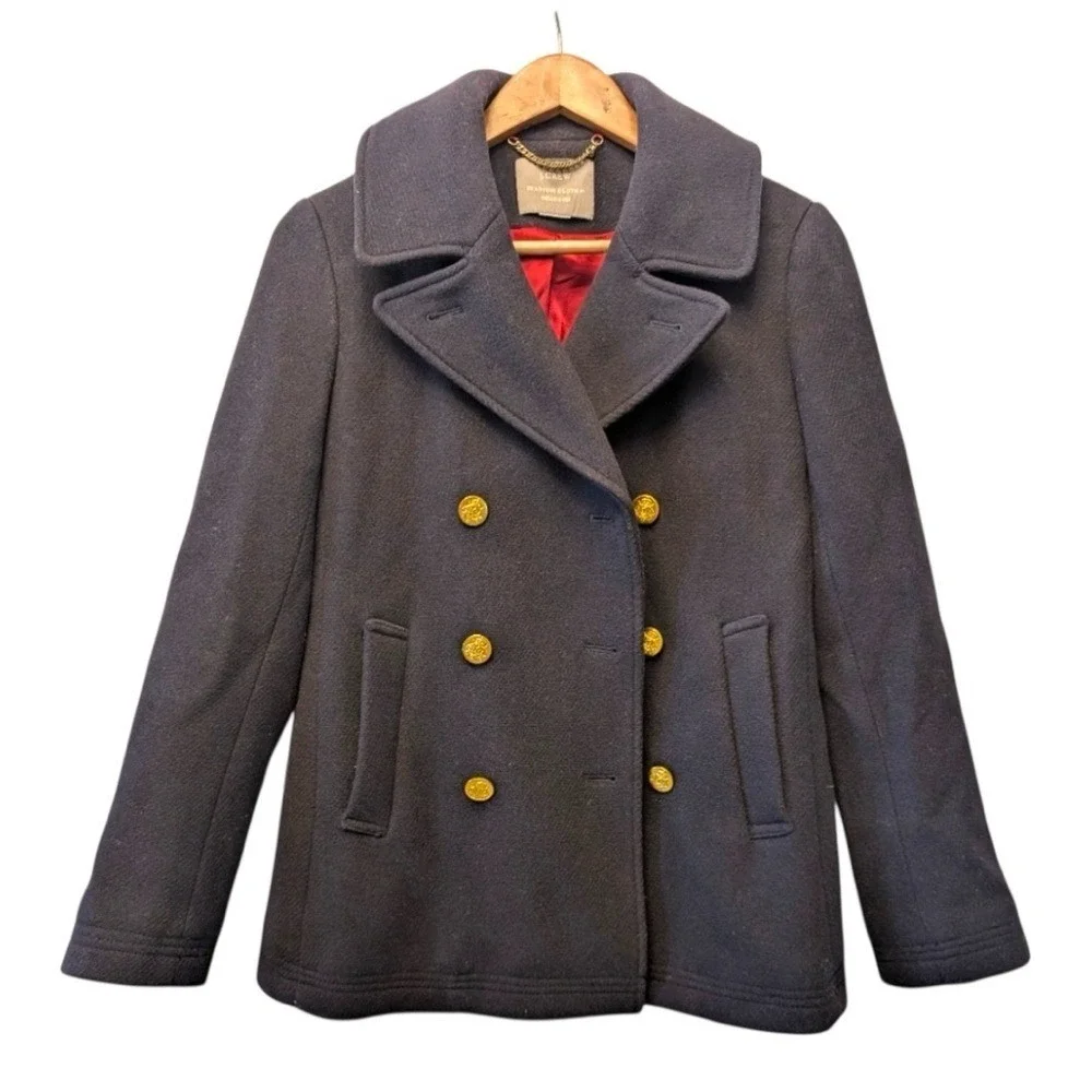 J.Crew Stadium Cloth Wool Peacoat Navy Blue Gold Crest Button‎ 49360 Womens 2 - Picture 2 of 12